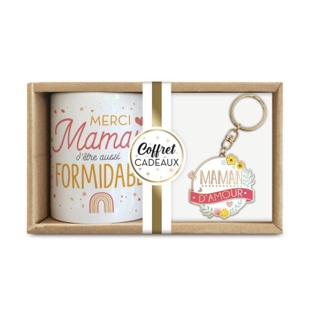 COFFRET CADEAU MERCI MAMAN  MUG + PORTE CLE