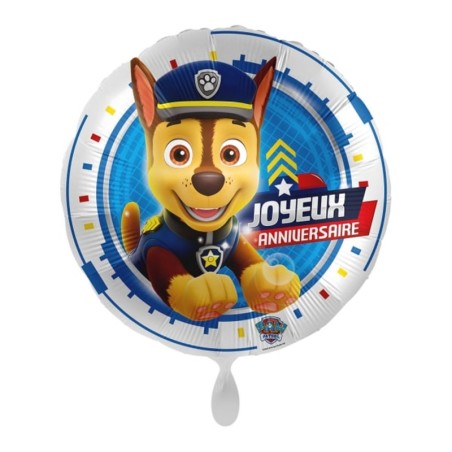 BALLON METALLIQUE ROND 43CM JOYEUX ANNIVERSAIRE PAW PATROL