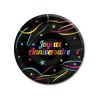 6 ASSIETTES JOYEUX ANNIVERSAIRE MULTICOLORES SUR FOND NOIR 23 CM