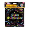 12 SERVIETTES JOYEUX ANNIVERSAIRE MULTICOLORES SUR FOND NOIR 33 X 33 CM