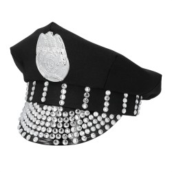 CASQUETTE DE POLICE ROCK NOIR ET STRASS