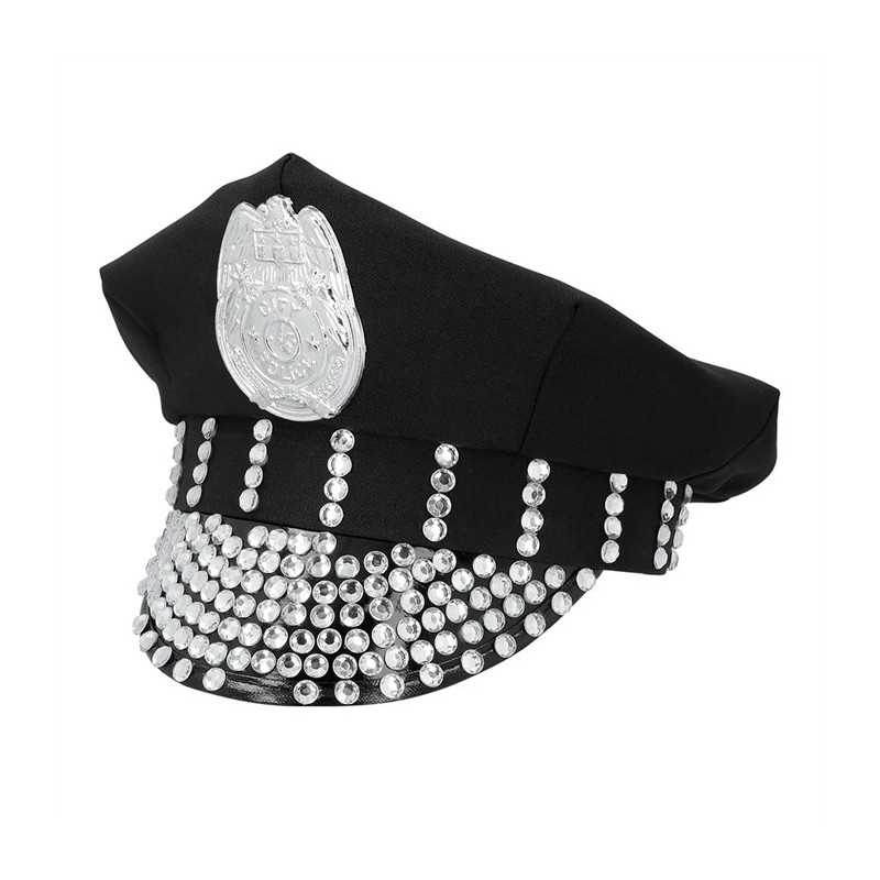 CASQUETTE DE POLICE ROCK NOIR ET STRASS