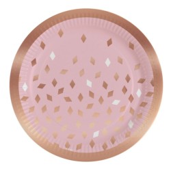 8 ASSIETTES ROSE GOLD ET CONFETTIS DOREE 