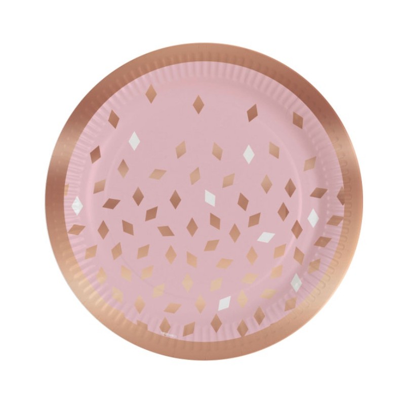 8 ASSIETTES ROSE GOLD ET CONFETTIS DOREE 