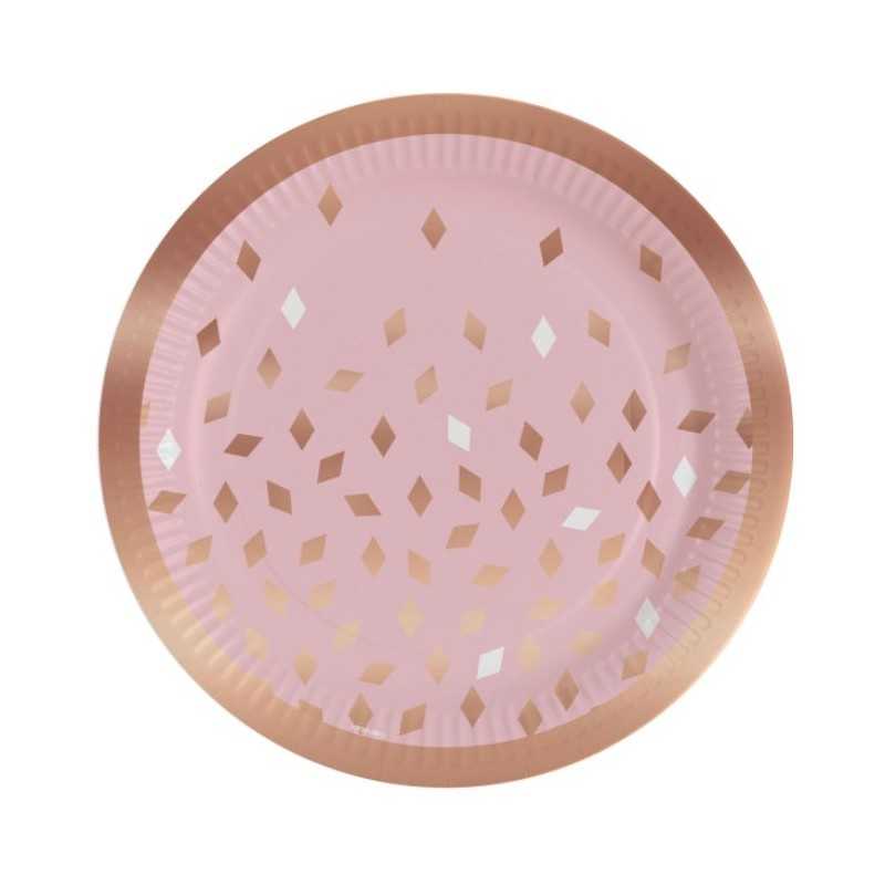 8 ASSIETTES ROSE GOLD ET CONFETTIS DOREE
