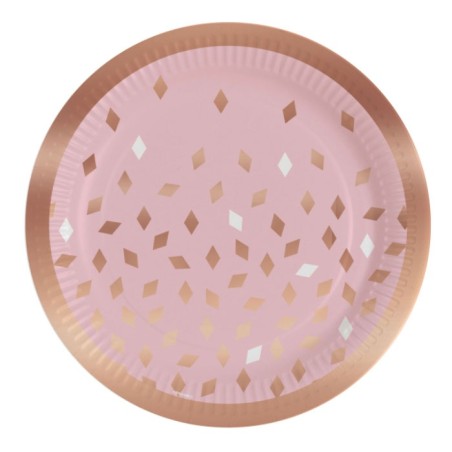 8 ASSIETTES ROSE GOLD ET CONFETTIS DOREE 