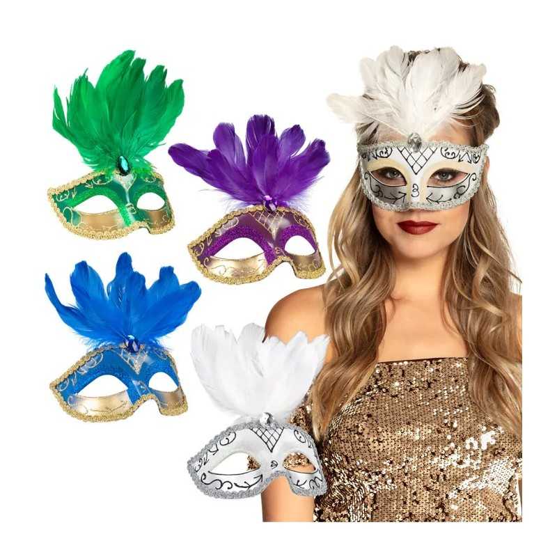 DEMI-MASQUE VENICE AVEC PLUME MODEL ASSORTIS 