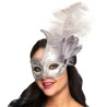 DEMI-MASQUE LOUP ARGENTE AVEC PLUME VENISE 