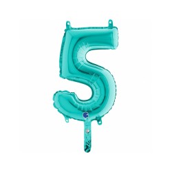 BALLON METALLIQUE CHIFFRE 5 TURQUOISE 36CM 