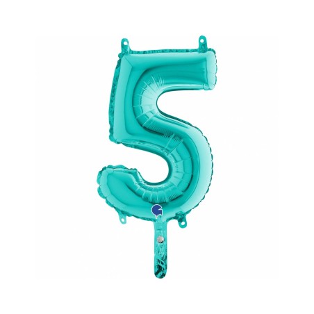 BALLON METALLIQUE CHIFFRE 5 TURQUOISE 36CM 