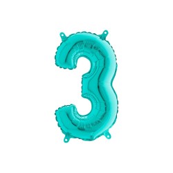 BALLON CHIFFRE 3 TURQUOISE 36CM 