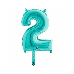 BALLON METALLIQUE CHIFFRE 2 TURQUOISE 36CM 