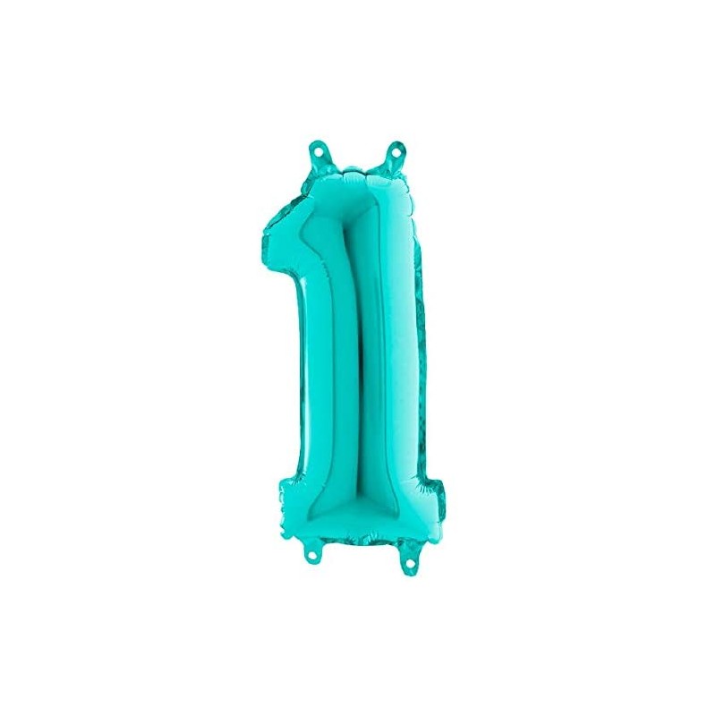 BALLON METALLIQUE CHIFFRE 1 TURQUOISE 36CM 