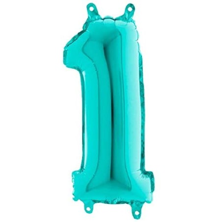 BALLON METALLIQUE CHIFFRE 1 TURQUOISE 36CM 