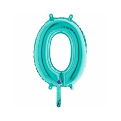 BALLON METALLIQUE CHIFFRE 0 TURQUOISE 36CM 