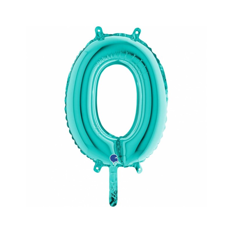 BALLON METALLIQUE CHIFFRE 0 TURQUOISE 36CM 