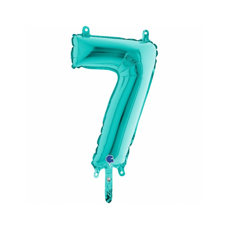 BALLON METALLIQUE CHIFFRE 7 TURQUOISE 36CM 