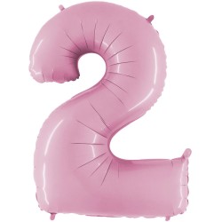 BALLON METALLIQUE CHIFFRE 2 ROSE PASTEL 36 CM