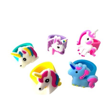 5 BAGUES LICORNE EN SILICONNE