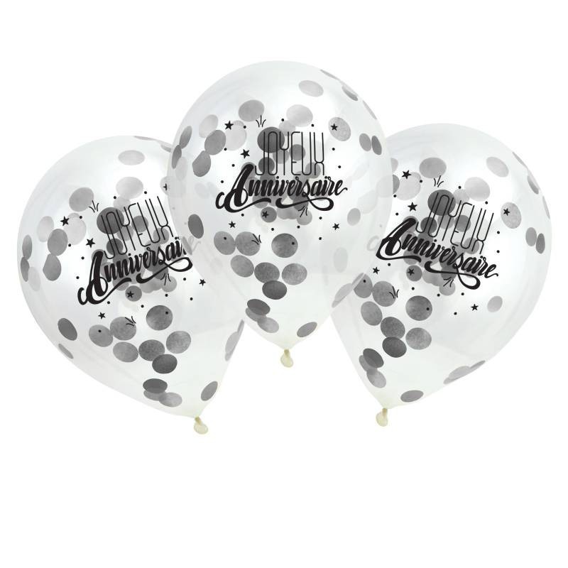 SACHET DE 3 BALLONS CONFETTIS ARGENT JOYEUX ANNIVERSAIRE SACHET DE 3 BALLONS CONFETTIS ARGENT JOYEUX ANNIVERSAIRE