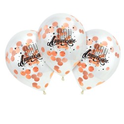 SACHET DE 3 BALLONS CONFETTIS ROSE GOLD JOYEUX ANNIVERSAIRE