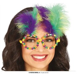 LUNETTES STRASS ET PLUMES AUX COULEURS DE CARNAVAL