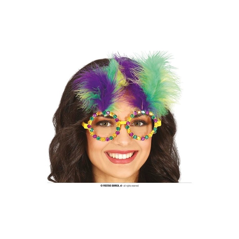 LUNETTES STRASS ET PLUMES AUX COULEURS DE CARNAVAL LUNETTES STRASS ET PLUMES AUX COULEURS DE CARNAVAL