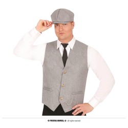 ENSEMBLE GILET ET CASQUETTE GRIS CLAIR GANGSTER  ANNEES 20 