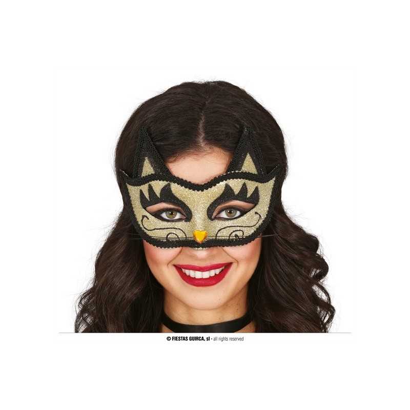 MASQUE LOUP CHAT OR PAILLETTES ET NOIR