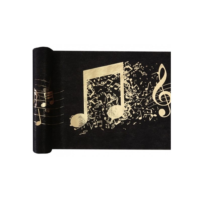 CHEMIN DE TABLE NOIR NOTES DE MUSIQUE OR 30 CM X 5 METRES 