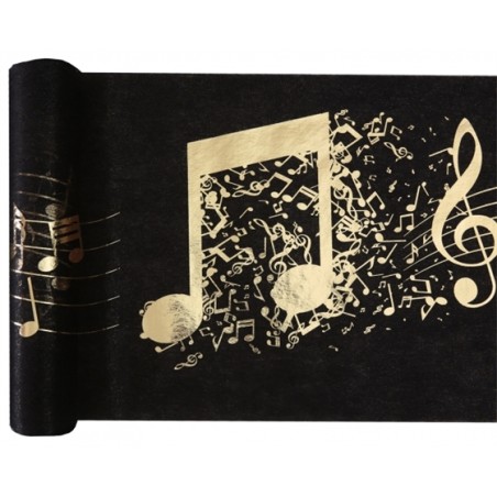 CHEMIN DE TABLE NOIR NOTES DE MUSIQUE OR 30 CM X 5 METRES 