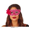 MASQUE LOUP DENTELLE FUCHSIA ET ARGENT AVEC FLEUR MASQUE LOUP DENTELLE FUCHSIA ET ARGENT AVEC FLEUR
