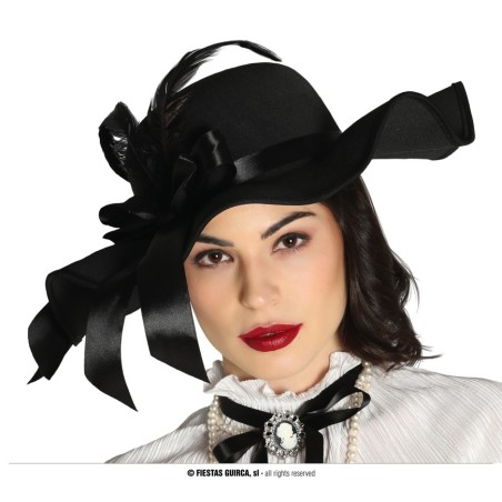 CHAPEAU ELEGANT NOIR AVEC PLUME NOIRE