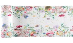 CHEMIN DE TABLE LAPIN ET FLEURS TISSUS BLANC 28 CM X 3 M 