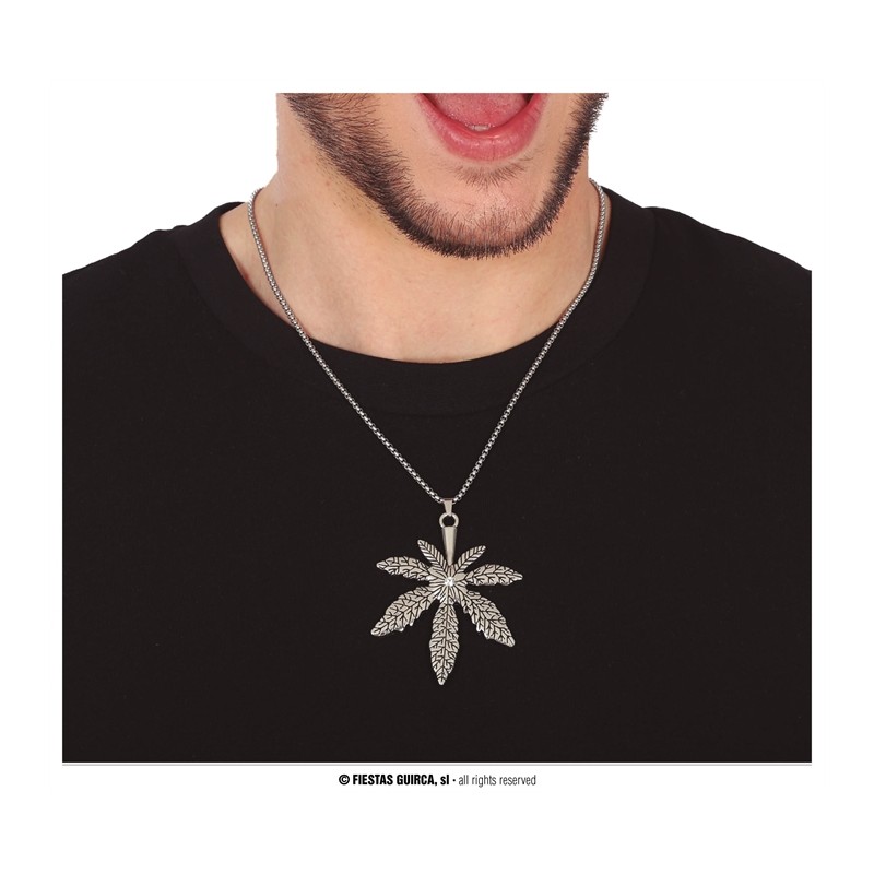 COLLIER EN METAL ARGENT FEUILLE DE CANNABIS