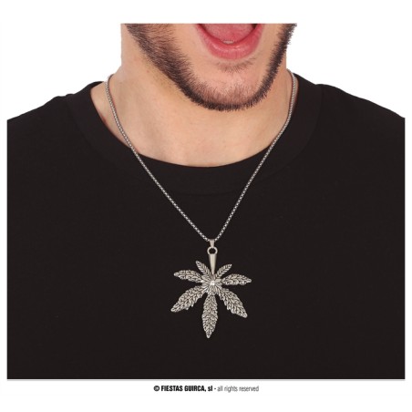 COLLIER EN METAL ARGENT FEUILLE DE CANNABIS