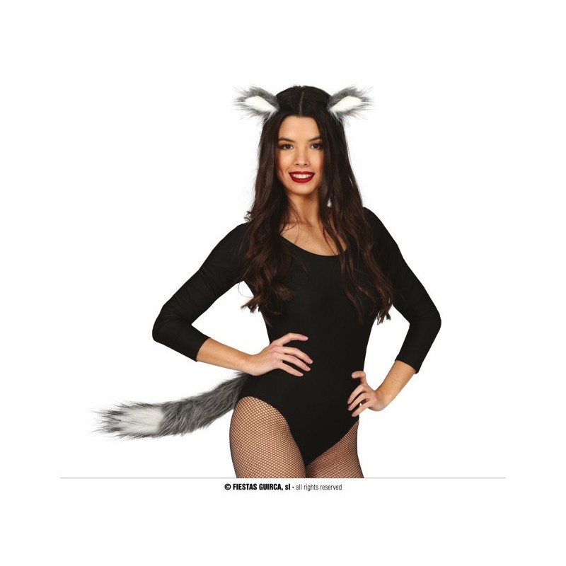 KIT OREILLES + QUEUE GRISE POILUE