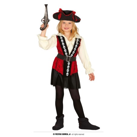 DEGUISEMENT PIRATE ROBE COURTE ROUGE NOIR ET BLANC TETE DE MORT TAILLE 7-9 ANS