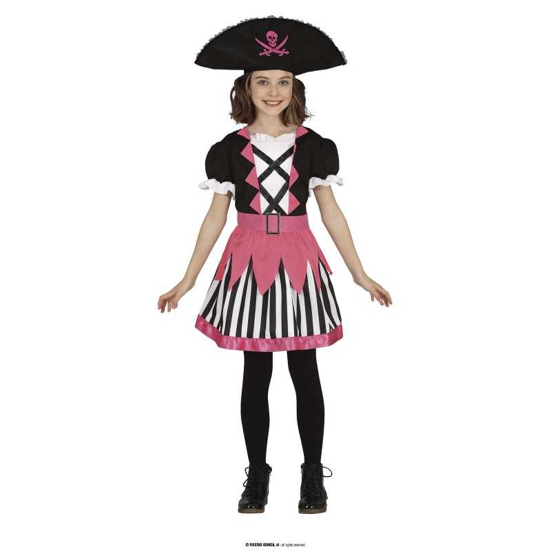 DEGUISEMENT PIRATE ROBE COURTE ROSE NOIRE ET BLANCHE TAILLE 10-12 ANS