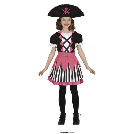 DEGUISEMENT PIRATE ROBE COURTE ROSE NOIRE ET BLANCHE TAILLE 10-12 ANS