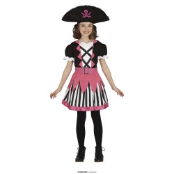 DEGUISEMENT PIRATE ROBE COURTE ROSE NOIRE ET BLANCHE TAILLE 7-9 ANS