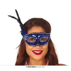 MASQUE LOUP SEQUIN BLEU AVEC PLUME