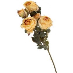 TIGE 5 ROSES JAUNES EFFET REALISTE 43 CM 