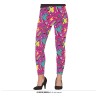 LEGGINS FLUO NEON ANNEES 80 MOTIFS SUR FOND ROSE TAILLE L