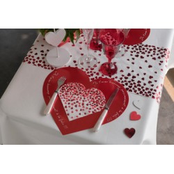 CHEMIN DE TABLE BLANC IMPRIMEE COEUR ROUGE 26 CM X 3 M