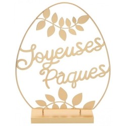 DECORATION OEUF A POSER JOYEUSES PAQUES METAL DORE 28 CM HT 