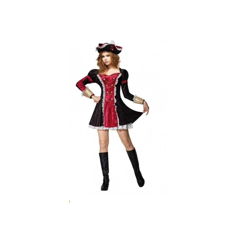 DEGUISEMENT FEMME PIRATE ROUGE ET NOIR TAILLE L 