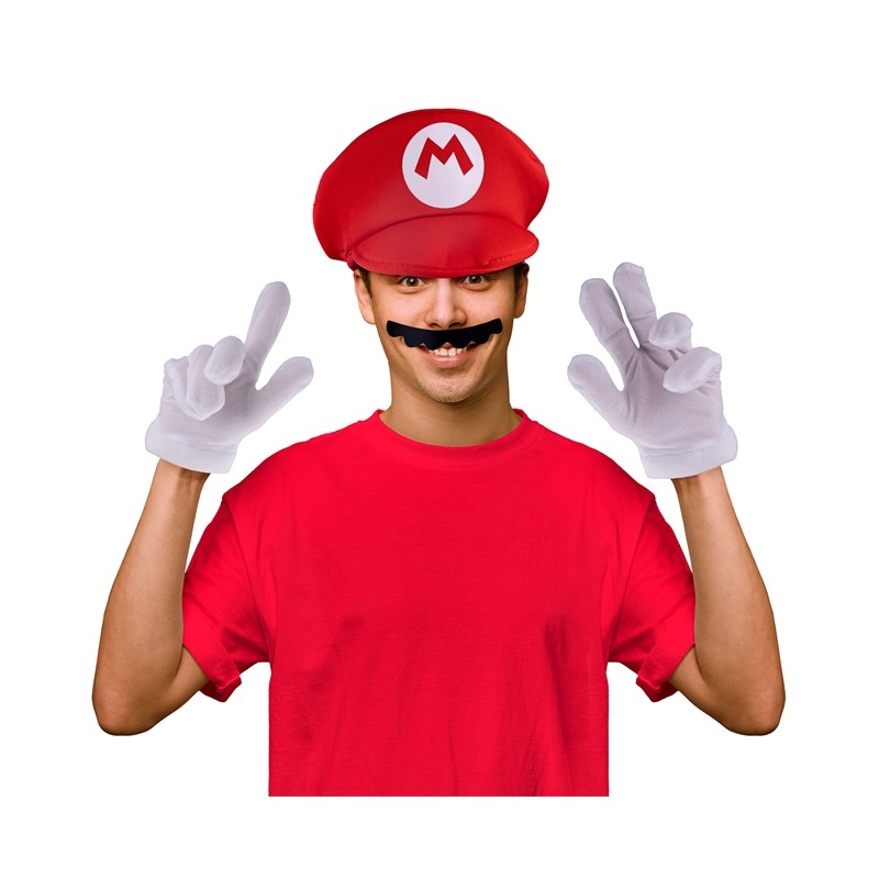 SET SUPER MARIO CASQUETTE GANTS ET MOUSTACHE