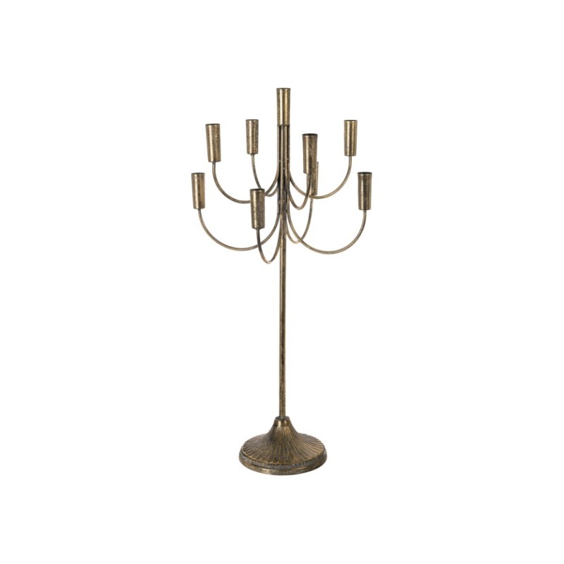 CHANDELIER METAL 9 BRANCHES DORE EFFET VIEILLI 37 CM X 73.5 CM 