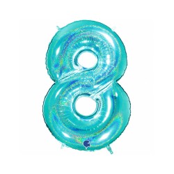 BALLON METALLIQUE CHIFFRE 8 TIFFANY HOLOGRAPHIQUE 102CM